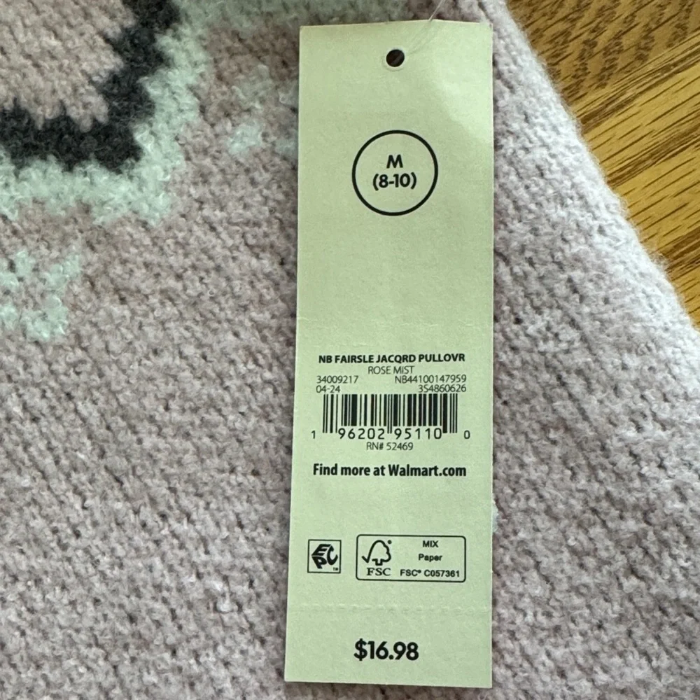 No Boundaries Pink White Bow Girly Fair Isle Rose Mist Cowl Neck Sweater Sz 8-10